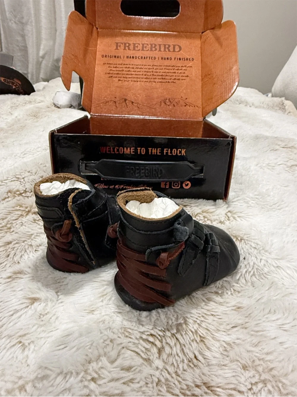 RARE Freebird Baby Crue Black Multi Leather Booties 3-6M NIB Box Dust Bag